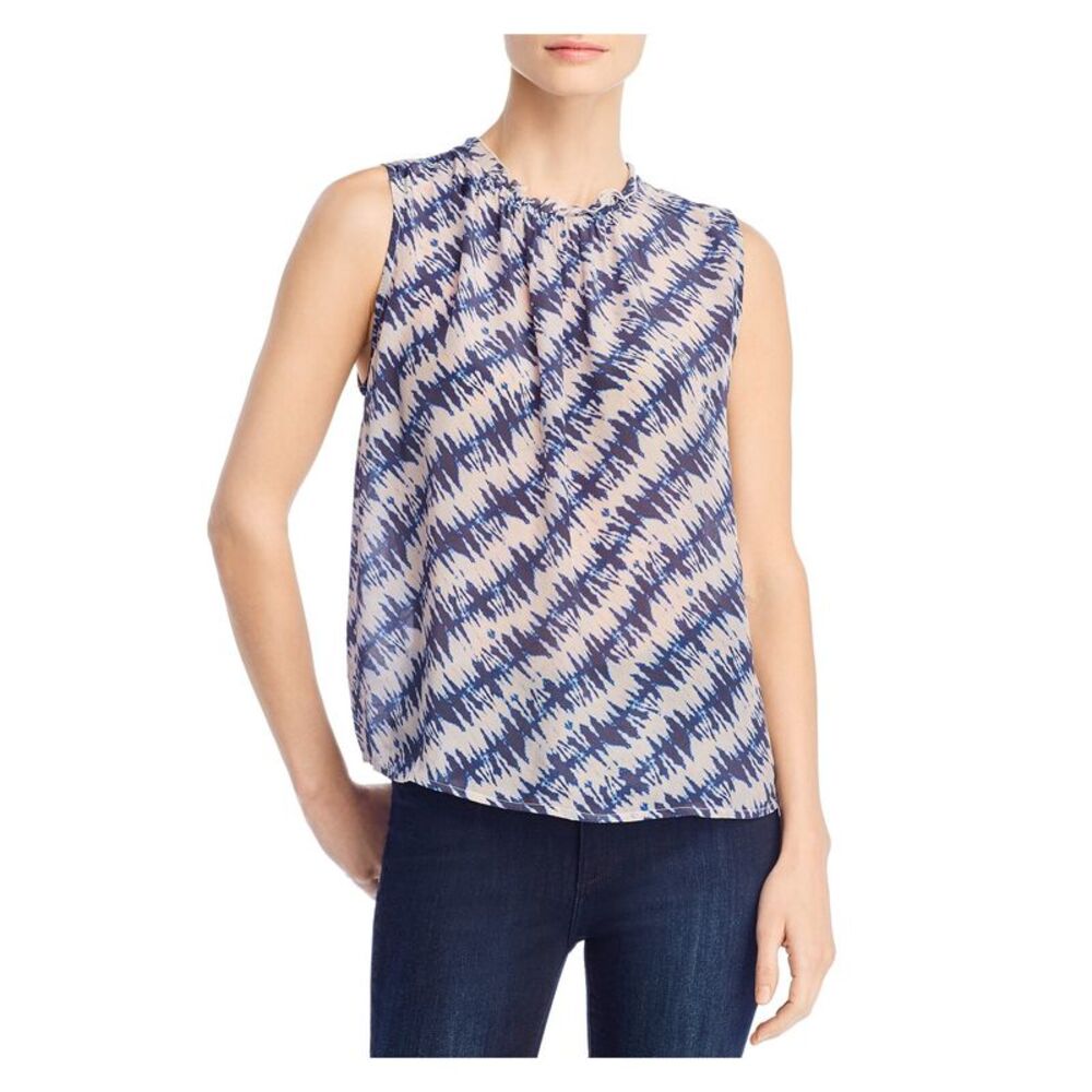 VELVET Womens Blue Printed Sleeveless Tie Neck Top Size: XS - Picture 1 of 2